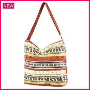 Large Canvas Crossbody Tote Bag - Recycled Material - 16x14 Inches